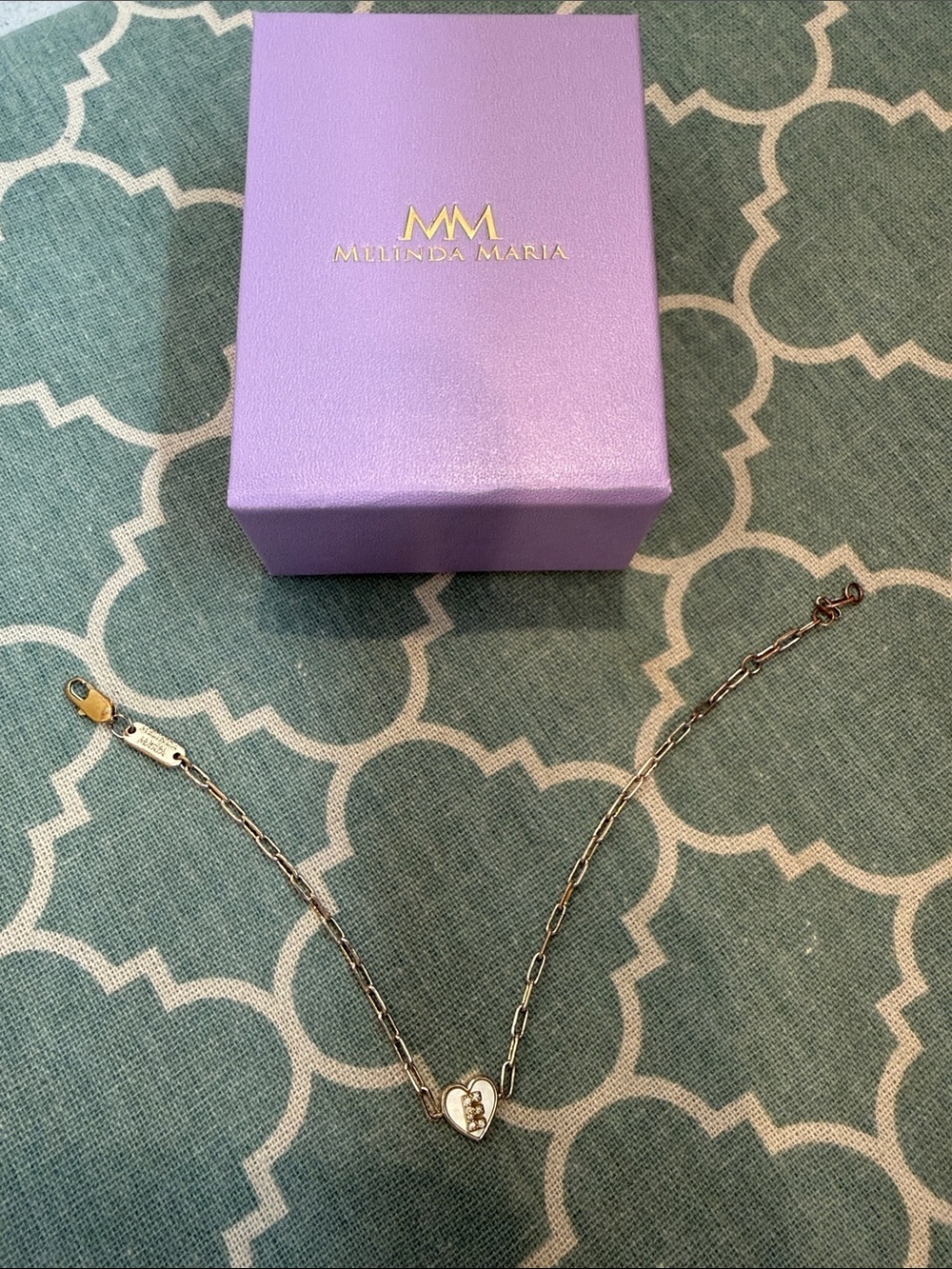 Melinda Maria Heart Link “E”  Bracelet with Crystal Accent